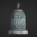 Bronze Bell Shaped Sculpture Carving with Top Statue Decorative Patterns and Base