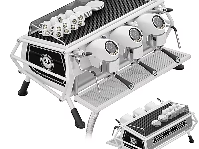 Commercial Espresso Machine With Multiple Group Heads White Design And Cup Holder 3d model