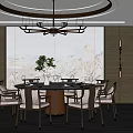 Elegant Private Dining Room With Round Table Brass Chandelier Landscape Wall Art And Luxury Chairs