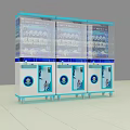 Three Modern Transparent Vending Machines With Blue Accents And Glass Doors