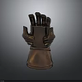 Detailed Metallic Gauntlet With Intricate Patterns Copper Finish Separate Fingers And Ornate Base