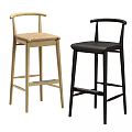 Modern Bar Stools With Wooden Frame Woven And Leather Seats Two Tone Design