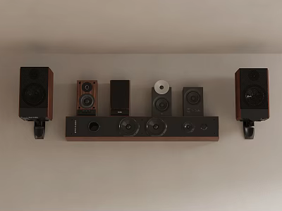 Modern Home Audio System With Soundbar Satellite Speakers And Disc Player 3d model