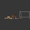 Furniture Making Materials Including Wooden Boards Bricks Sand And Scaffolding