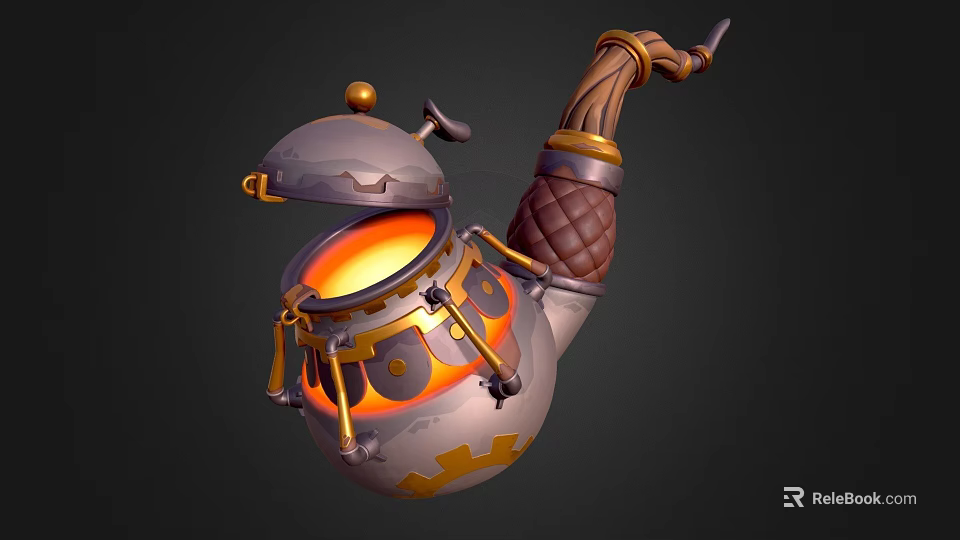Fantasy Pipe Shaped Container With Glowing Interior And Metal Leather Details 3d model 