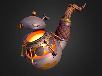 Fantasy Pipe Shaped Container With Glowing Interior And Metal Leather Details 3d model