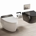 Smart White Toilet With Digital Display And Black Wall Mounted Toilet With Accessories