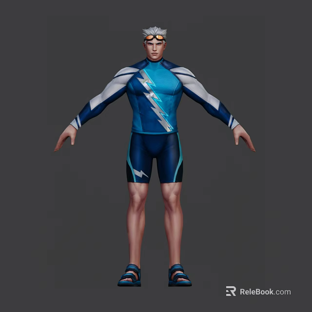 Game And Movie Character In Blue Lightning Bolt Outfit With Short Sleeves And Muscular Build 3d model 