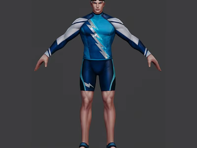 Game And Movie Character In Blue Lightning Bolt Outfit With Short Sleeves And Muscular Build 3d model