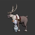 Cheerful Reindeer With Harness Standing Next To Playful Snowman Animated Movie Characters
