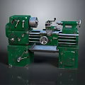 Vintage Green Lathe Machine Tool With Control Levers And Metal Bed