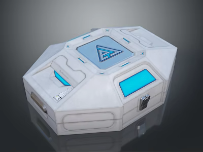 Modern Futuristic Tech Device Featuring Blue Illuminated Panels Central Logo And Sleek White Finish 3d model