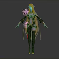 3D Fantasy Character Creature With Long Blonde Hair Purple Skin Golden Accents And Feathered Shoulders
