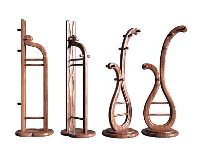 Wooden Floor Standing Clothes Racks With Curved Elegant Design Details 3d model