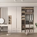 Modern Minimalist Wardrobe Interior Design With Dressing Table Mirror And Potted Plant 3d model