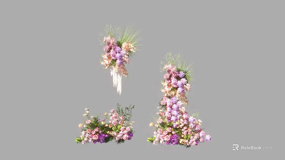 Pastel Pink And Purple Floral Decorations With Hanging Standing And Corner Arrangements 3d model 