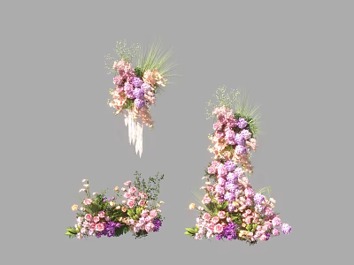Pastel Pink And Purple Floral Decorations With Hanging Standing And Corner Arrangements 3d model