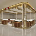 Luxurious Jewelry Store Interior Design With Golden Frame And Glass Display Counters