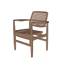 Modern Wooden Single Chair With Woven Backrest And Armrests Minimalist Design