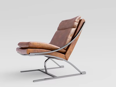 Brown Leather Single Seater Sofa Modern Design With Metal Frame For Living Room 3d model