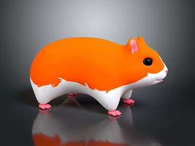 Orange and white hamster model 3D rendered with smooth surface standing on black background 3d model