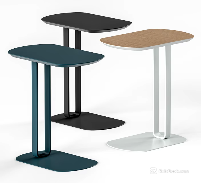 Modern Minimalist Side Tables With Different Colored Tops And Metal Bases 3d model 