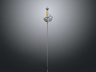 Decorative Metal Sword With Ornate Hilt And Blue Top Ornament Slender Blade For Display Purposes 3d model