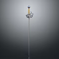 Decorative Metal Sword With Ornate Hilt And Blue Top Ornament Slender Blade For Display Purposes