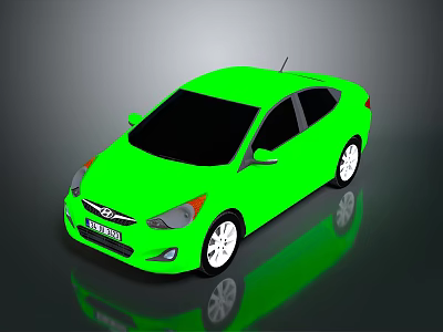 Green Hyundai Sedan 3D Rendered on Shiny Reflective Surface with Modern Design 3d model