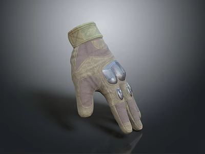 Tan Colored Daily Use Glove with Silver Protective Knuckle Plates and Comfortable Fit 3d model