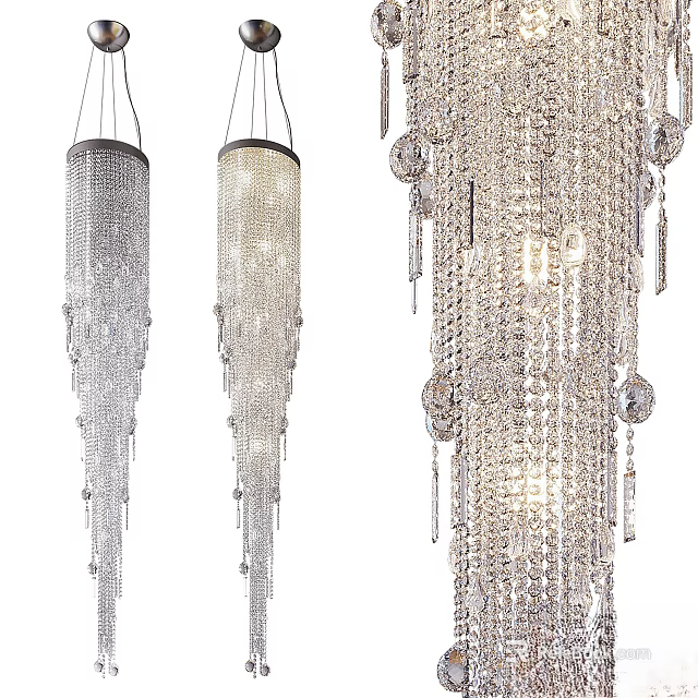 Elegant Modern Crystal Chandeliers With Different Hanging Designs And Sparkling Details 3d model 