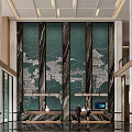Modern Hotel Lobby Interior With Marble Floor Chandelier Staircase And Art Decor