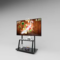 Large Screen TV Showing Gaming Action With Console And Controllers On Stand
