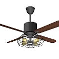 Ceiling Air Conditioner Fan with Wooden Blades Black Motor and Metal Grille Design