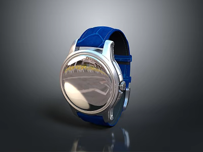 Stylish Modern Watch With Blue Strap And Silver Dial Transparent Surface Design 3d model