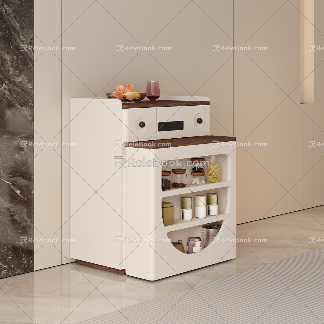 Sideboard Tea Table Function Telescopic Intelligent Groceries Cabinet Fruit Tray Tea Plug Board Restaurant Tea Room Island Table Cream Wind Side Cabinet Universal Wheel 3d model