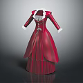 Red Long Dress with White Cuffs Chest Decoration and Lacing Layered Skirt Vintage Classic Style