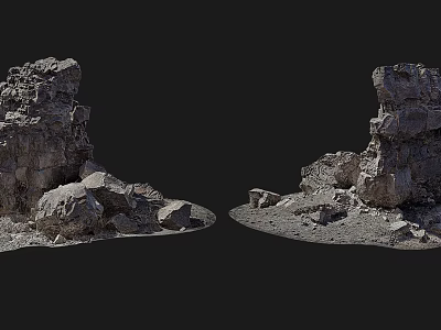 Symmetrical Stone Rock Structures With Wooden Accents For Natural Decorative Design 3d model