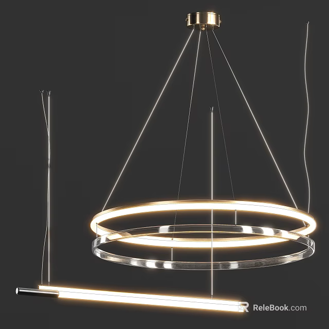 Modern Ring Shaped Hanging Pendant Light with Metallic Frame and Glowing Effect 3d model 