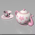 Pink Cherry Blossom Teapot and Cup with Saucer Decorative Floral Tableware Set