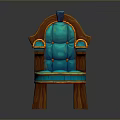 Wooden Frame Chair With Turquoise Upholstered Seat Backrest And Curved Arms