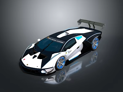 Modern Black White Blue Racing Car With Aerodynamic Body And Rear Spoiler Design 3d model