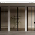 Modern Interior Glass Doors With Black Frames And Potted Plant