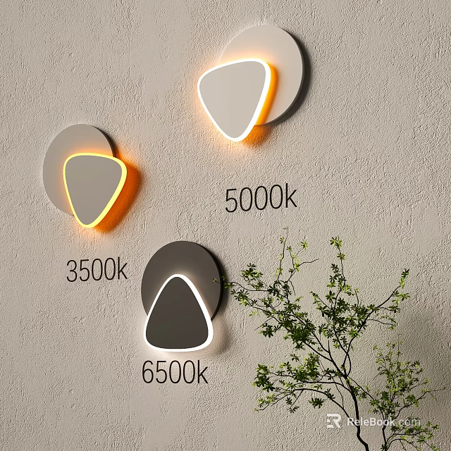 Modern Triangle Shape Wall Lamps with 3500k 5000k 6500k Color Temperatures and Green Plant 3d model 