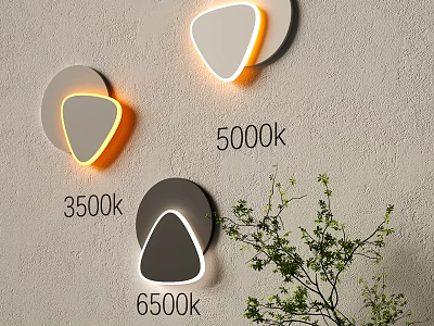 Modern Triangle Shape Wall Lamps with 3500k 5000k 6500k Color Temperatures and Green Plant 3d model
