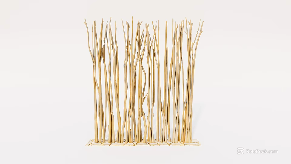 Natural Slender Wooden Stick Structure With Rectangular Base For Decorative Partition 3d model