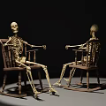 Medical Device Human Skeleton Models Sitting on Wooden Rocking Chairs for Education
