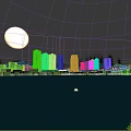Stunning Night Scenery With Full Moon Over River And Tall Building Reflections