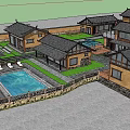 Traditional Chinese Garden Landscape Featuring Courtyard Stone Path Pond And Greenery