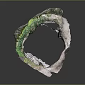 Natural Rock Formation With Green Moss Covered Top And Textured Stone Base Structure